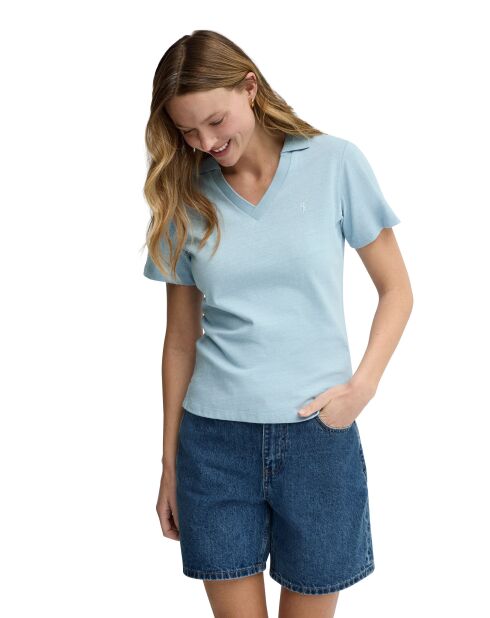 Capucine Babyblaues Kurzarm-Poloshirt aus Baumwolle