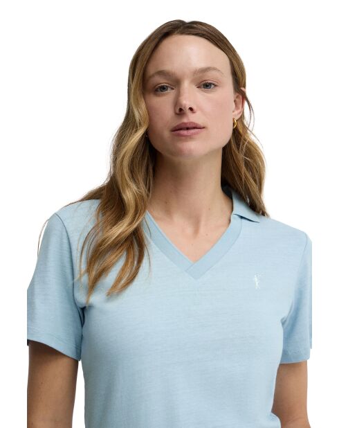 Capucine Babyblaues Kurzarm-Poloshirt aus Baumwolle