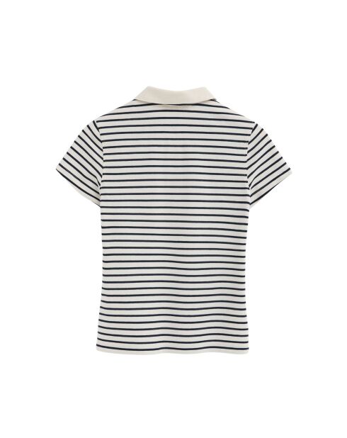 Polo à manches courtes en coton Aurélie ecru-navy