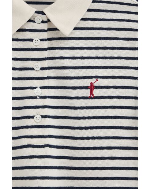 Polo à manches courtes en coton Aurélie ecru-navy