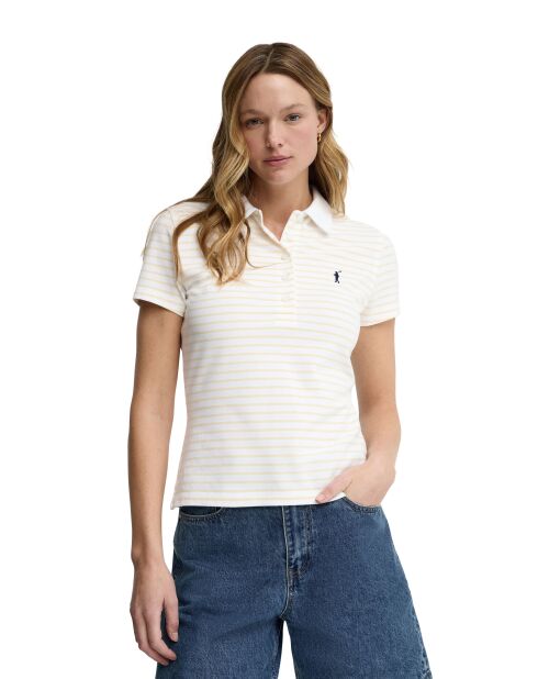 Béatrice Kurzarm-Poloshirt aus Baumwolle weiß-pastellgelb