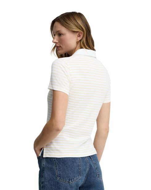 Béatrice Kurzarm-Poloshirt aus Baumwolle weiß-pastellgelb
