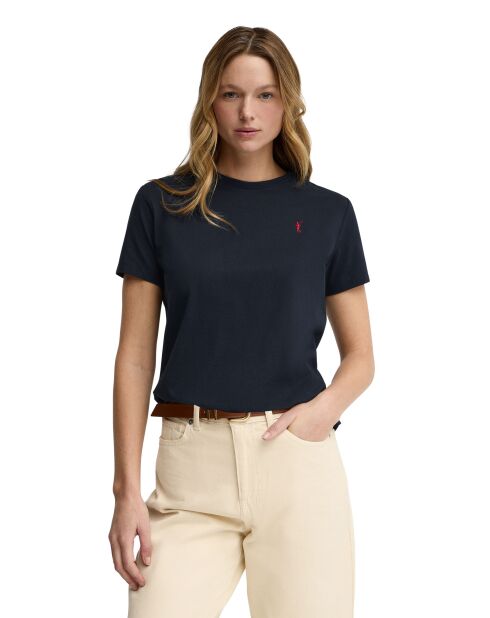 Eleonore marineblaues Kurzarm-T-Shirt aus Baumwolle
