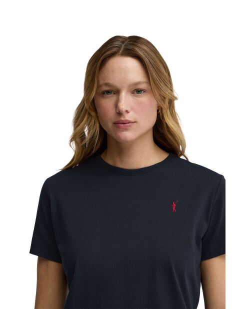 Eleonore marineblaues Kurzarm-T-Shirt aus Baumwolle