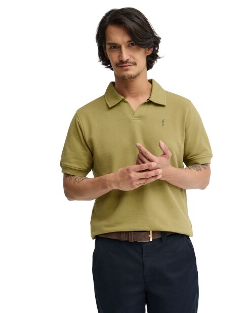 Polo Henri in cotone a manica corta verde foglia