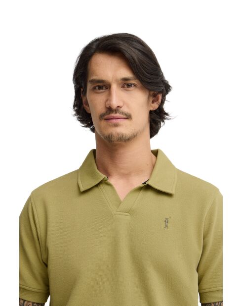 Polo Henri in cotone a manica corta verde foglia