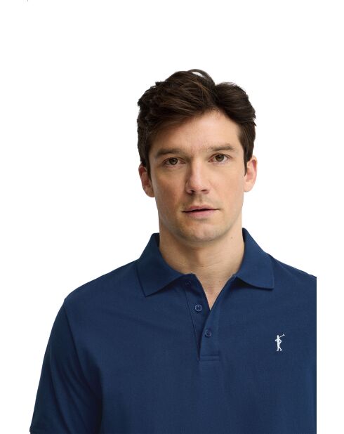 Emmanuel Indigoblaues Kurzarm-Poloshirt aus Baumwolle