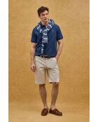 Emmanuel Indigoblaues Kurzarm-Poloshirt aus Baumwolle