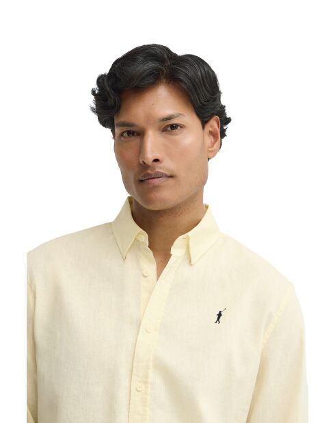 Camicia a maniche lunghe in misto lino Léopold giallo pastello
