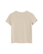 Fabienne ecru-lichtbruin katoenen t-shirt met korte mouwen