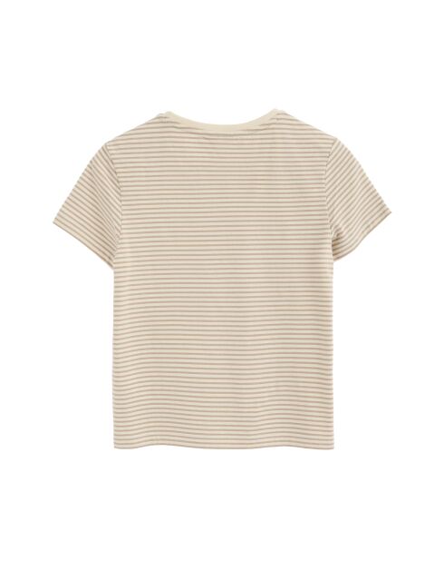 Fabienne ecru-Hellbraunes Kurzarm-T-Shirt aus Baumwolle