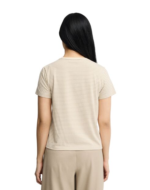 Fabienne ecru-Hellbraunes Kurzarm-T-Shirt aus Baumwolle