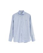 Camicia a maniche lunghe in misto lino blu Serge
