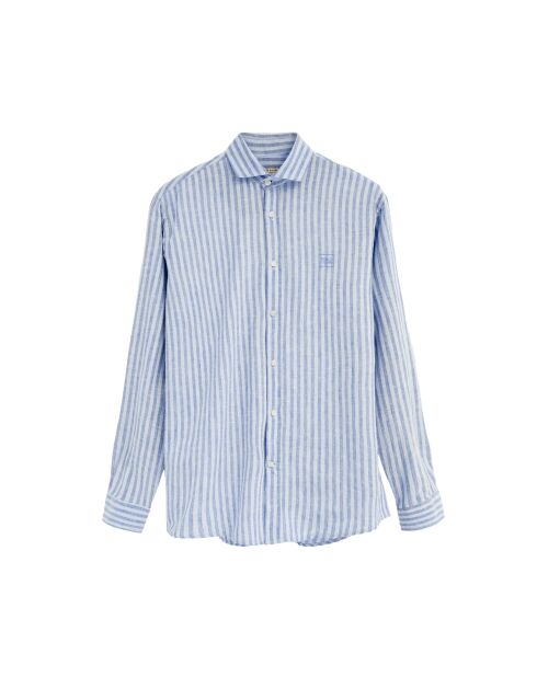 Camicia a maniche lunghe in misto lino blu Serge