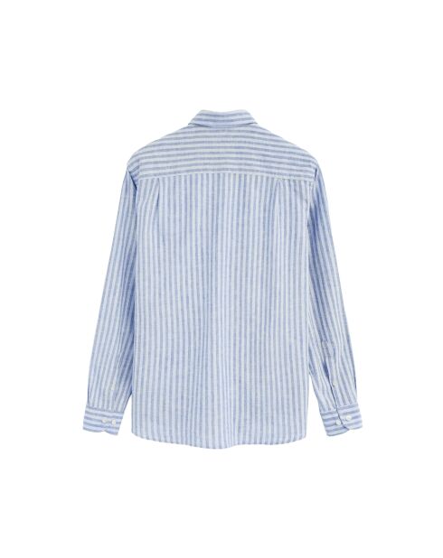 Camicia a maniche lunghe in misto lino blu Serge