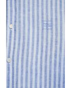 Camicia a maniche lunghe in misto lino blu Serge