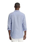 Camicia a maniche lunghe in misto lino blu Serge