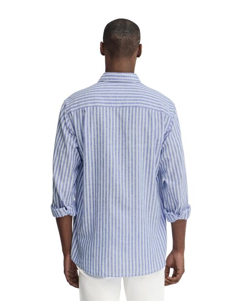 Camicia a maniche lunghe in misto lino blu Serge