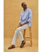 Camicia a maniche lunghe in misto lino blu Serge