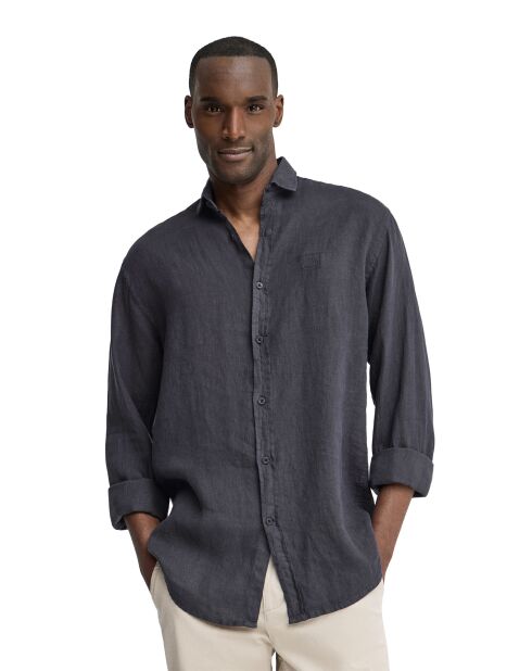 Camicia Melvin in lino a manica lunga blu