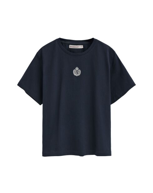 Marineblauw katoenen T-shirt met korte mouwen Irene