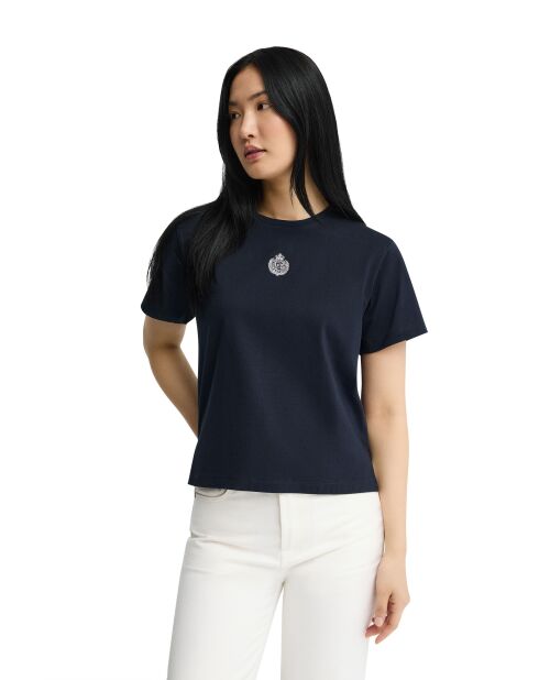 Marineblauw katoenen T-shirt met korte mouwen Irene