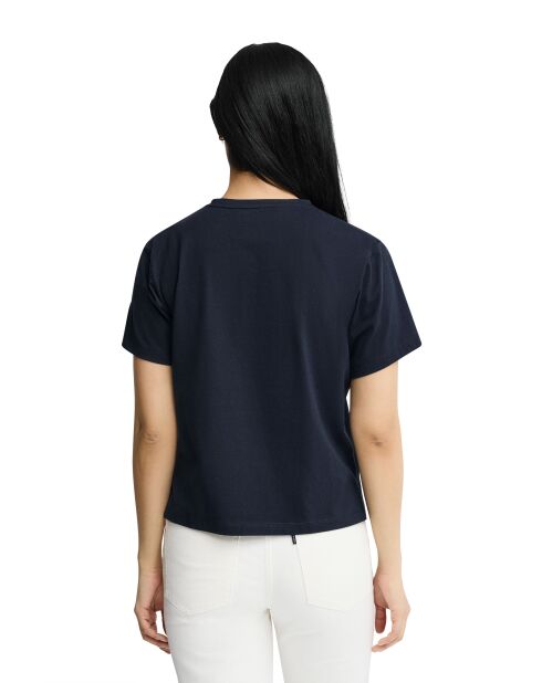 Marineblauw katoenen T-shirt met korte mouwen Irene