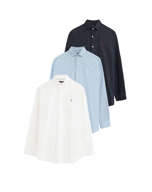 Pack de 3 camisas Patrice de manga larga de algodón multicolor