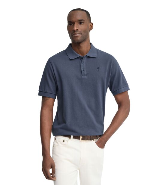 Denis Denis kurzärmliges Baumwollpolo in Jeansblau