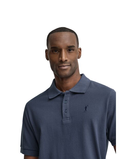 Denis Denis kurzärmliges Baumwollpolo in Jeansblau