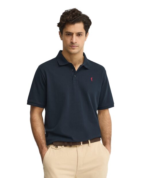 Marineblauwe polo van katoen met korte mouwen Albert
