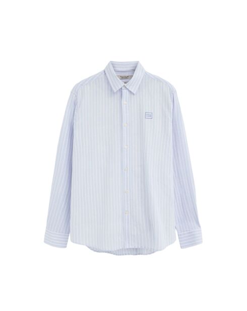 Camicia a maniche lunghe Timéo celeste in misto lino
