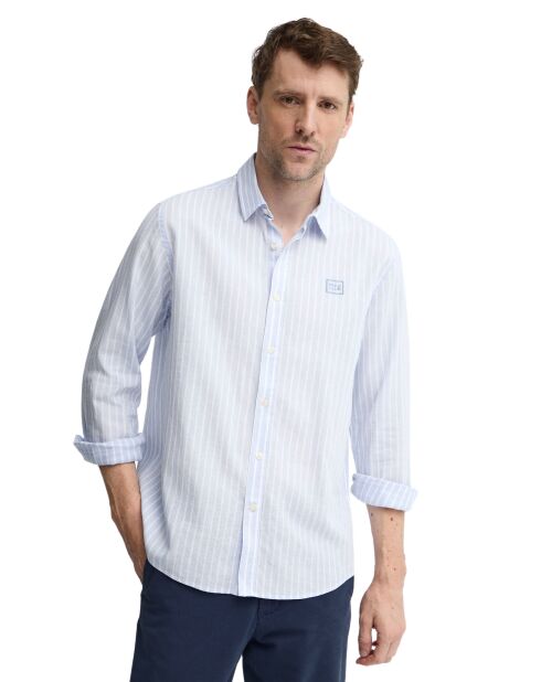 Camicia a maniche lunghe Timéo celeste in misto lino