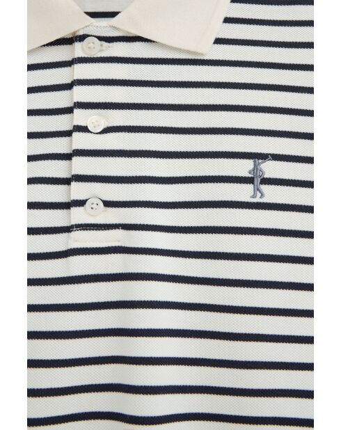Damien ecru-marineblauwe katoenen polo met korte mouwen