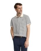 Damien ecru-marineblauwe katoenen polo met korte mouwen