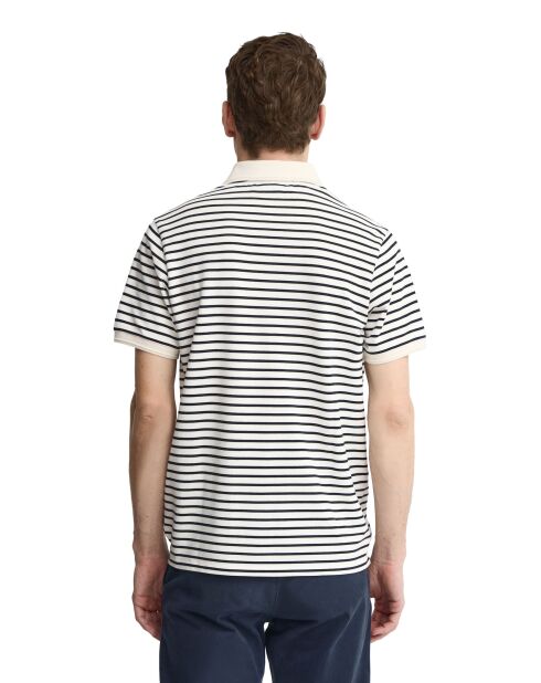 Damien ecru-marineblauwe katoenen polo met korte mouwen