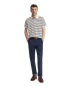 Damien ecru-marineblauwe katoenen polo met korte mouwen