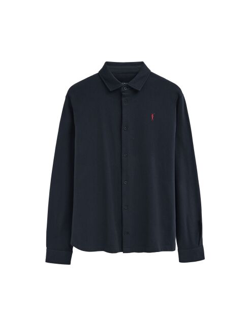 Marineblauwe katoenen poloshirt met lange mouwen Joël