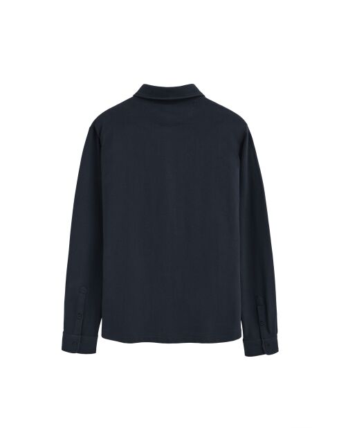 Marineblauwe katoenen poloshirt met lange mouwen Joël