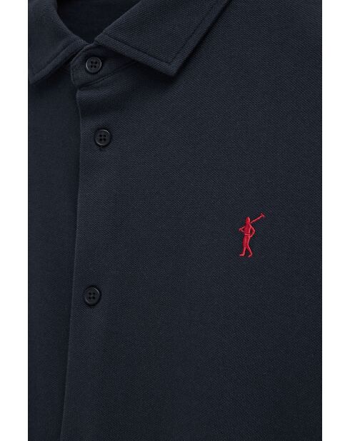 Marineblauwe katoenen poloshirt met lange mouwen Joël