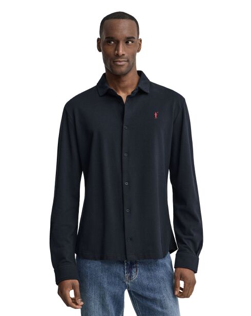 Marineblauwe katoenen poloshirt met lange mouwen Joël