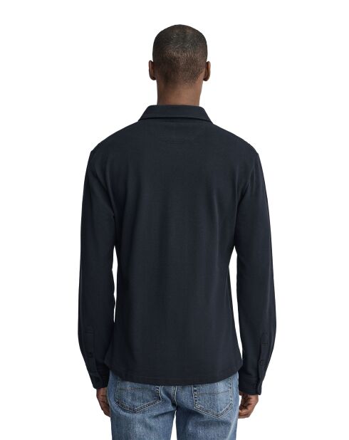 Marineblauwe katoenen poloshirt met lange mouwen Joël