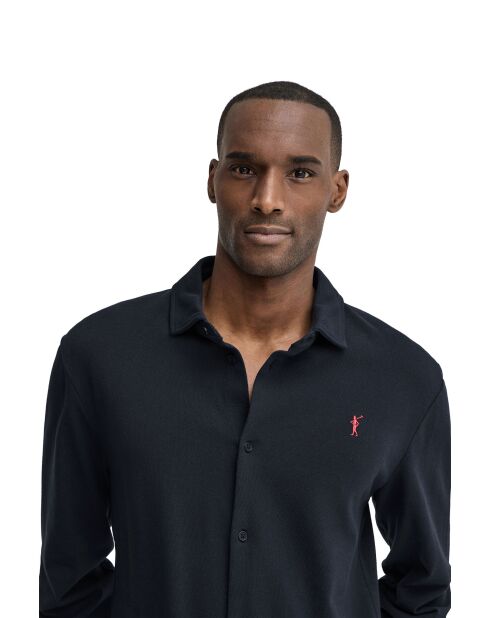 Marineblauwe katoenen poloshirt met lange mouwen Joël