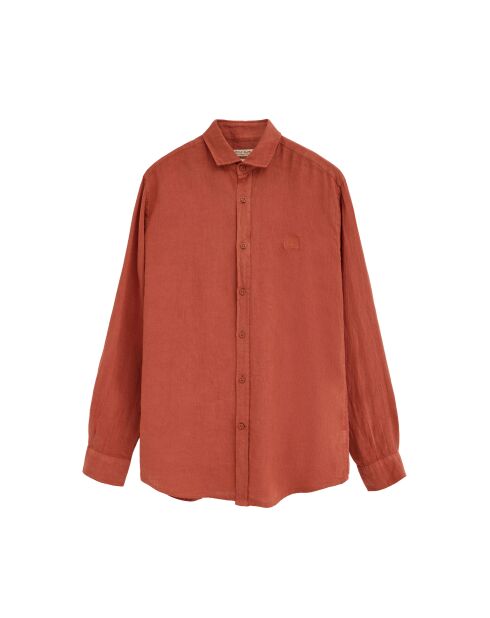 Camicia Carlo in lino a manica lunga rosso mattone