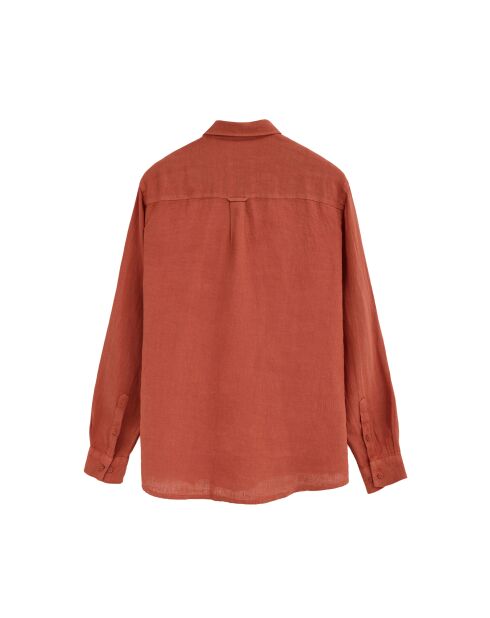 Camicia Carlo in lino a manica lunga rosso mattone