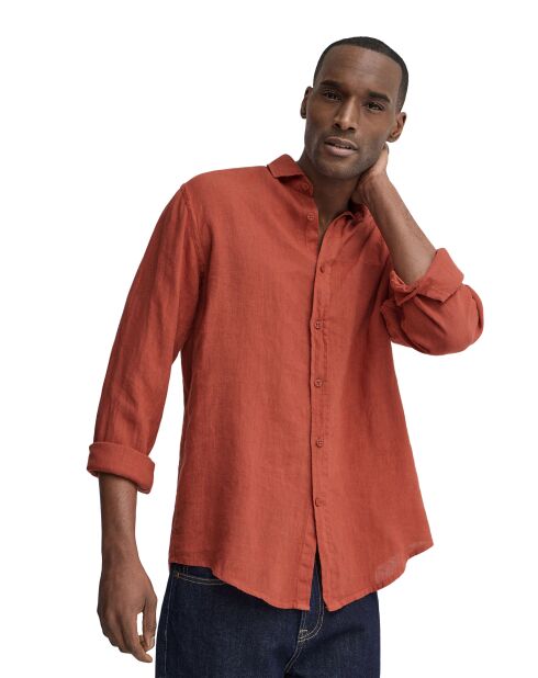 Camicia Carlo in lino a manica lunga rosso mattone