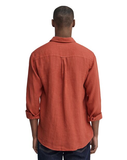 Camicia Carlo in lino a manica lunga rosso mattone