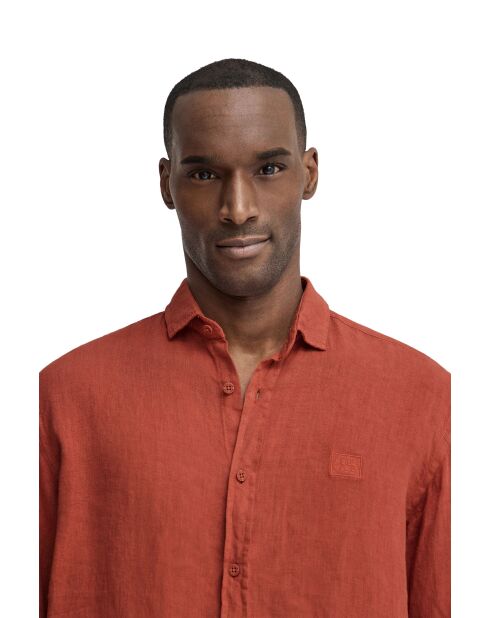 Camicia Carlo in lino a manica lunga rosso mattone