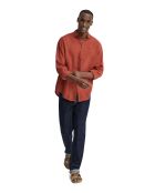 Camicia Carlo in lino a manica lunga rosso mattone