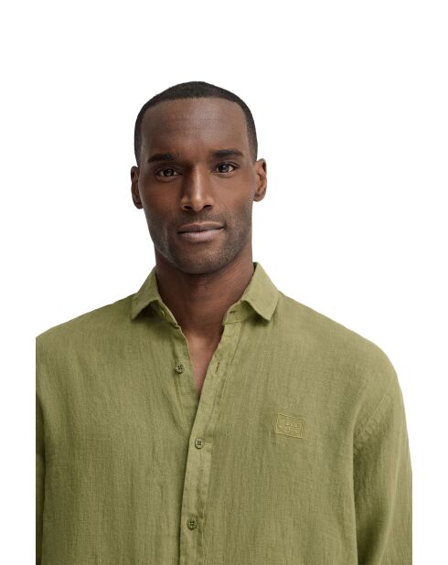 Camicia a manica lunga Norbert in lino verde